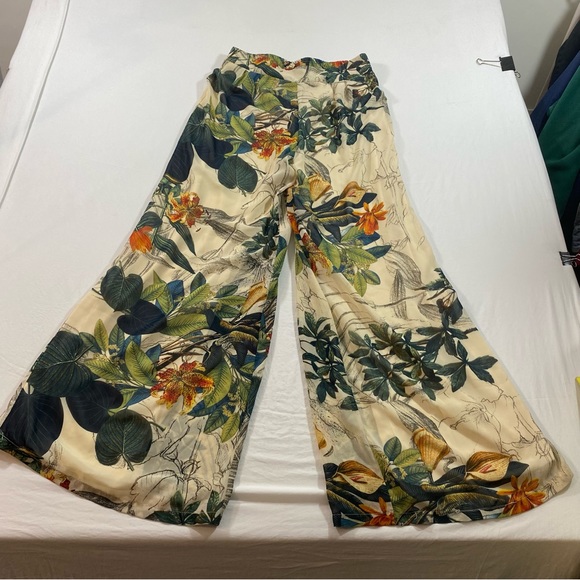 Papaya palazzo tropical Pants Women’s Medium wide leg floral sheer elastic waist - Picture 10 of 10